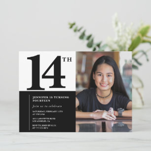 Invitaciones de cumpleaños número 14 negras Elegan
