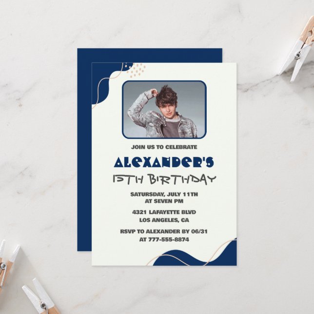 invitaciones de cumpleaños número 15 hombres Navy  (Anverso/Reverso In Situ)