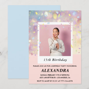 Invitaciones de cumpleaños número 15 rosadas Confe