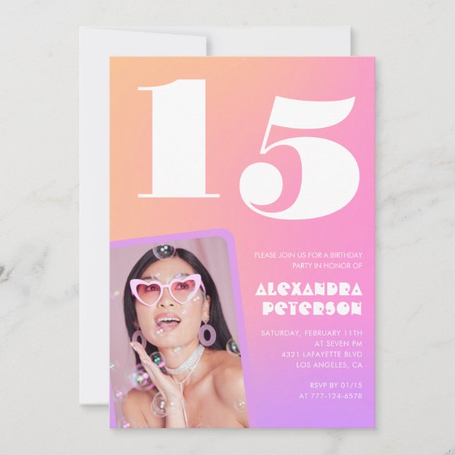 Invitaciones de cumpleaños número 15 rosadas para  (Anverso)