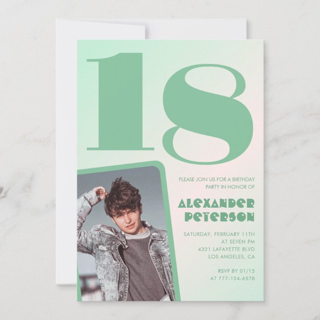 Invitaciones de cumpleaños número 18 con gradiente (Anverso)