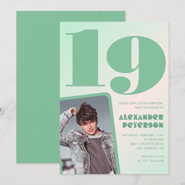 Invitaciones de cumpleaños número 19 con gradiente (Anverso / Reverso)