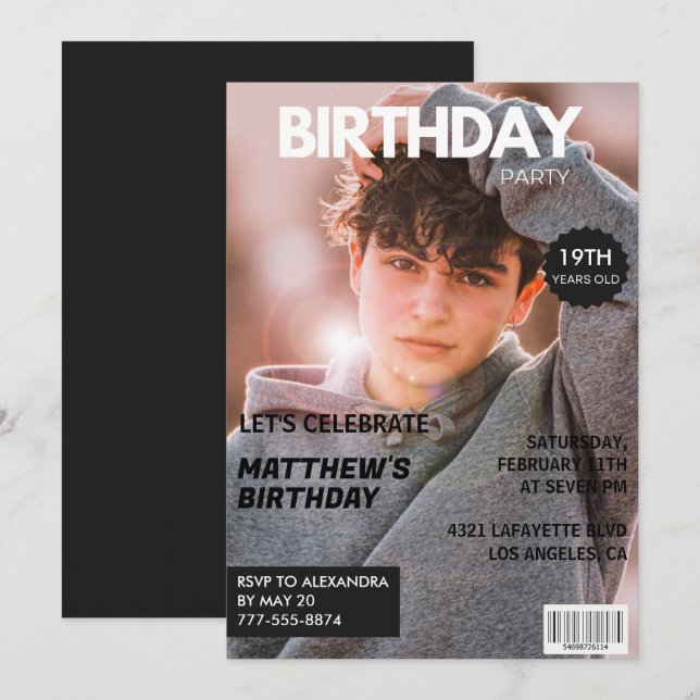 invitaciones de cumpleaños número 19 para él Porta (Anverso / Reverso)