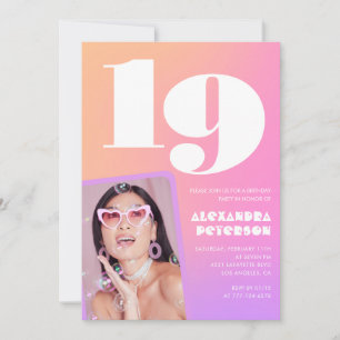 Invitaciones de cumpleaños número 19 rosadas para 