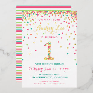 Invitaciones de cumpleaños número 1 con lámina rea
