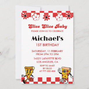 Invitaciones de cumpleaños número 1 con pizza Slic