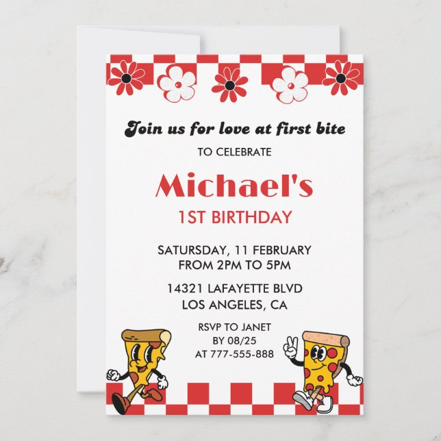 Invitaciones de cumpleaños número 1 con tema de Pi (Anverso)