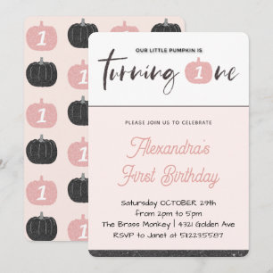 Invitaciones de cumpleaños número 1 de calabaza ni