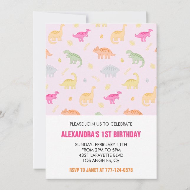 Invitaciones de cumpleaños número 1 de dinosaurio  (Anverso)