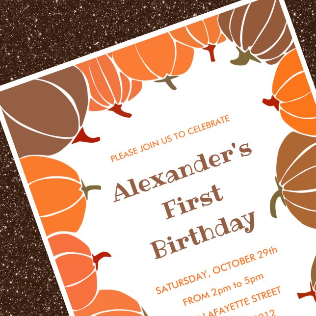 invitaciones de cumpleaños número 1 de Halloween o (Halloween-1st-birthday-invitations-fall-orange-boy-1)