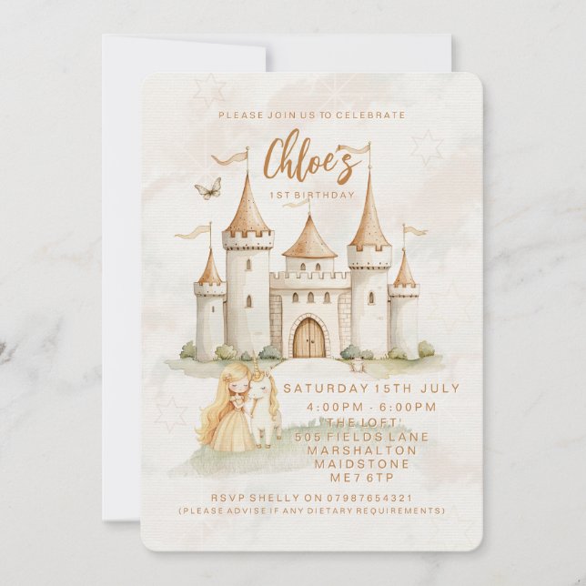 Invitaciones de cumpleaños número 1 de la princesa (Anverso)
