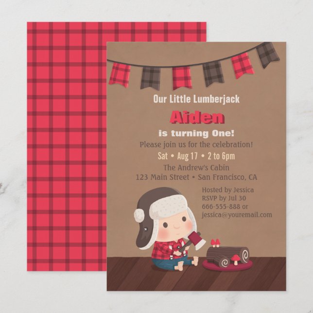 Invitaciones de Cumpleaños número 1 del Leñador Ad (Anverso / Reverso)