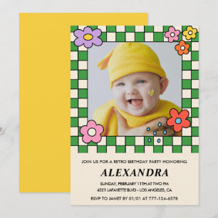 invitaciones de cumpleaños número 1 Flores Retro G
