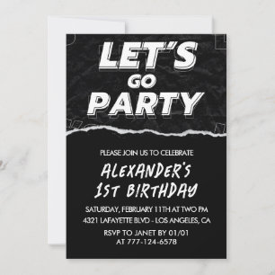 Invitaciones de cumpleaños número 1 niño negro Bla