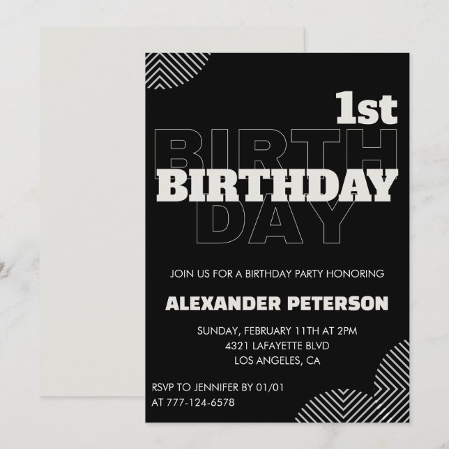Invitaciones de cumpleaños número 1 para niño negr (Anverso / Reverso)
