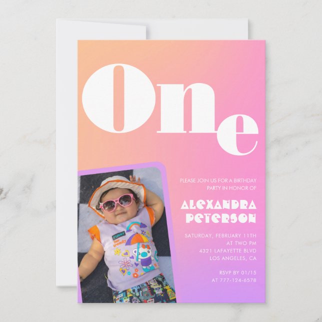 Invitaciones de cumpleaños número 1 rosa para ella (Anverso)