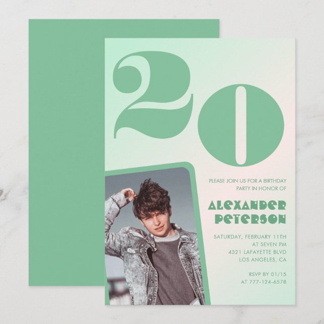 Invitaciones de cumpleaños número 20 con gradiente (Anverso / Reverso)