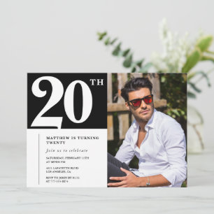 Invitaciones de cumpleaños número 20 en blanco y n