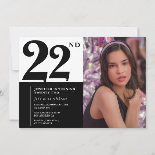 Invitaciones de cumpleaños número 22 con foto en b