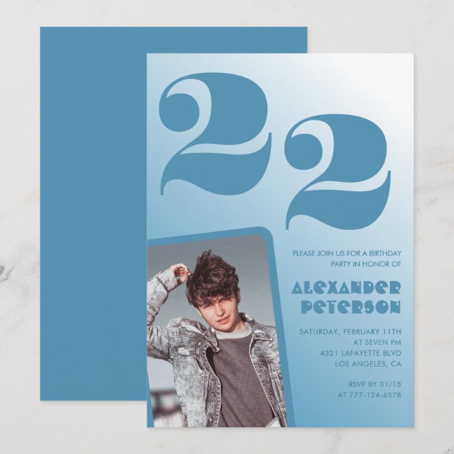 Invitaciones de cumpleaños número 22 con gradiente (Anverso / Reverso)