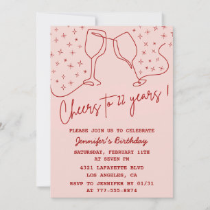 Invitaciones de cumpleaños número 22 Elegante Rosa