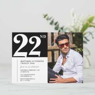 Invitaciones de cumpleaños número 22 en blanco y n