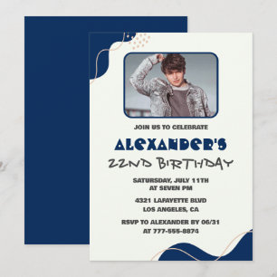 invitaciones de cumpleaños número 22 Hombres Azul