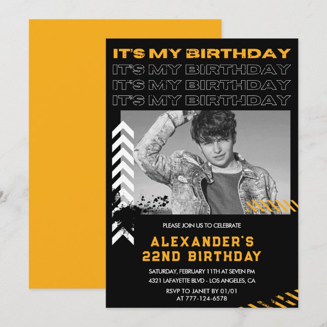 invitaciones de cumpleaños número 22 hombres Foto  (Anverso / Reverso)