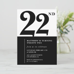 invitaciones de cumpleaños número 22 Negras y Blan
