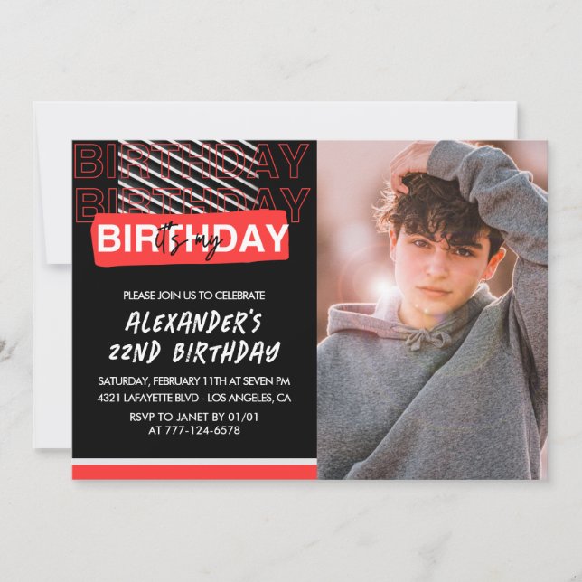 Invitaciones de cumpleaños número 22 para hombres  (Anverso)