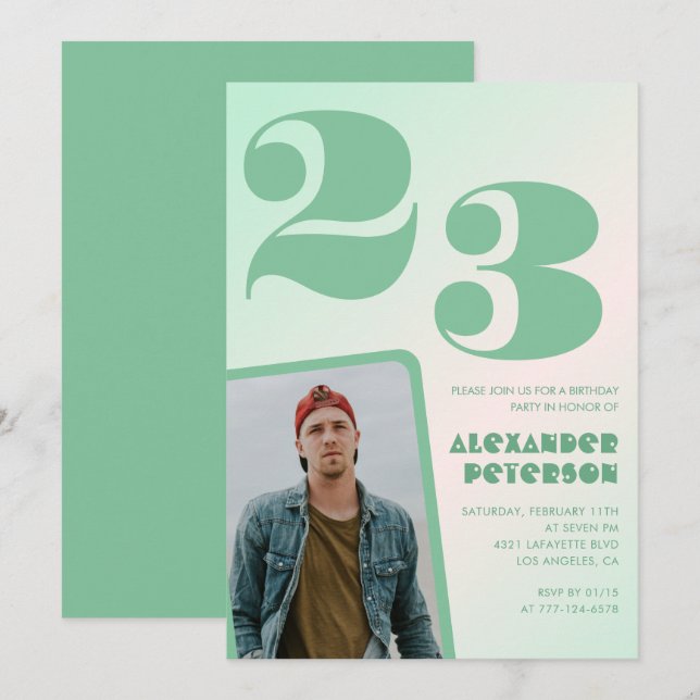 Invitaciones de cumpleaños número 23 con gradiente (Anverso / Reverso)