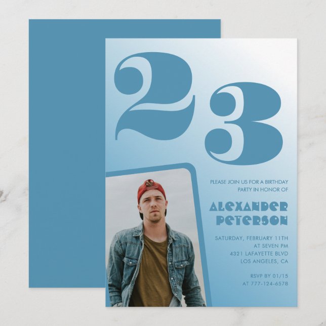 Invitaciones de cumpleaños número 23 gradiente azu (Anverso / Reverso)