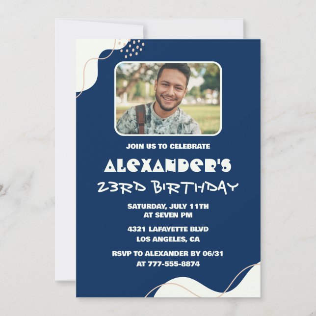 Invitaciones de cumpleaños número 23 hombres simpl (Anverso)