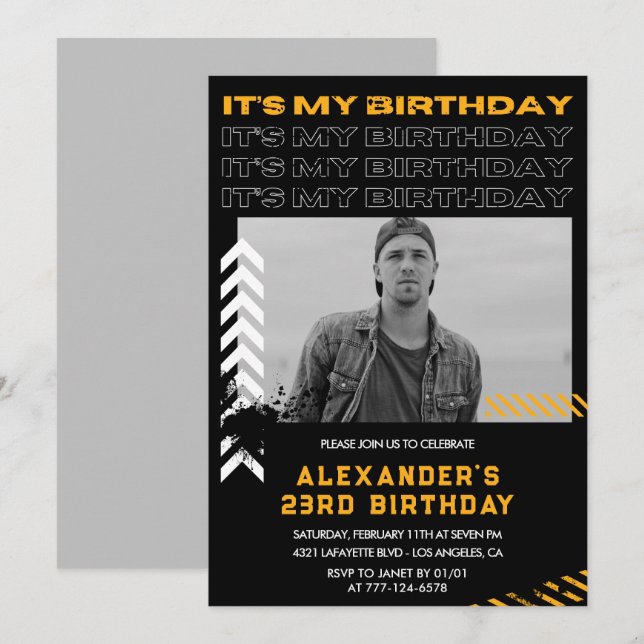 invitaciones de cumpleaños número 23 para hombres  (Anverso / Reverso)