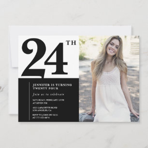 Invitaciones de cumpleaños número 24 con foto en b