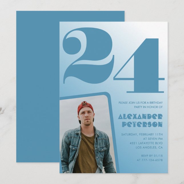 Invitaciones de cumpleaños número 24 con gradiente (Anverso / Reverso)