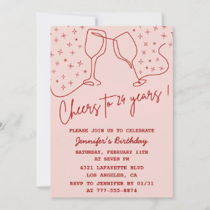 Invitaciones de cumpleaños número 24 Elegante Rosa