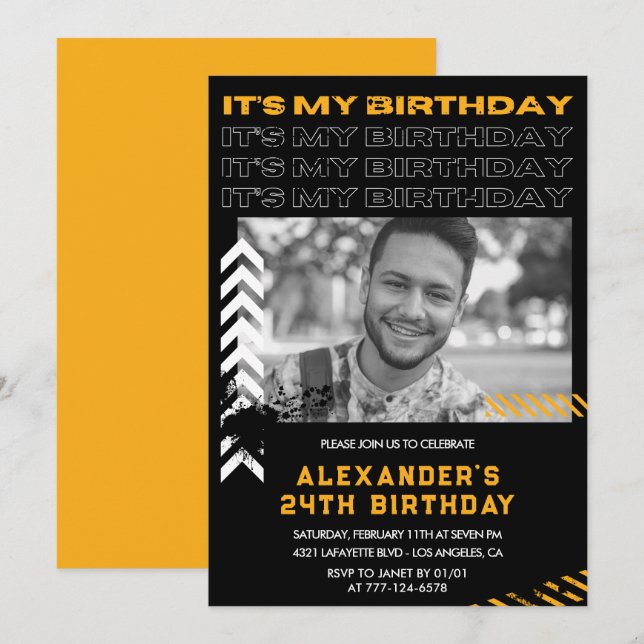 invitaciones de cumpleaños número 24 hombres Foto  (Anverso / Reverso)