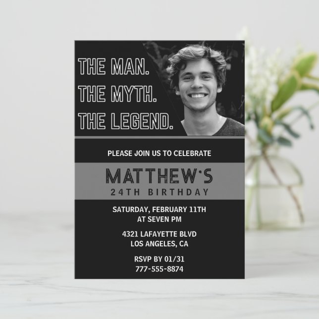 Invitaciones de cumpleaños número 24 negras El Hom (Anverso de pie)