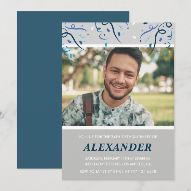 invitaciones de cumpleaños número 24 para él Confe (Anverso / Reverso)