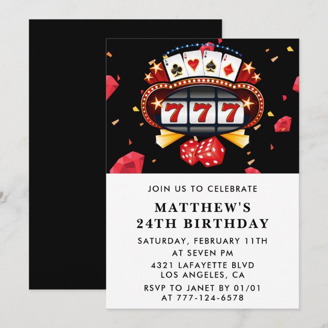 Invitaciones de cumpleaños número 24 tema Casino P (Anverso / Reverso)