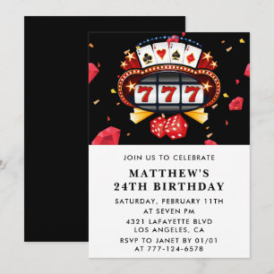 Invitaciones de cumpleaños número 24 tema Casino P