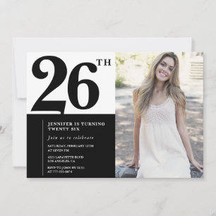Invitaciones de cumpleaños número 26 con foto en b