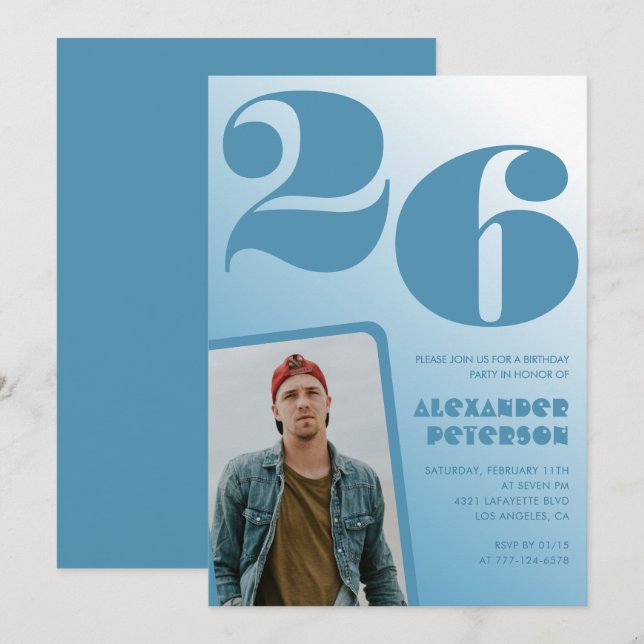 Invitaciones de cumpleaños número 26 con gradiente (Anverso / Reverso)