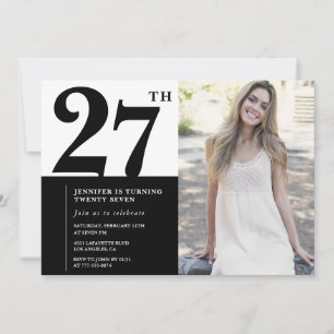 Invitaciones de cumpleaños número 27 con foto en b