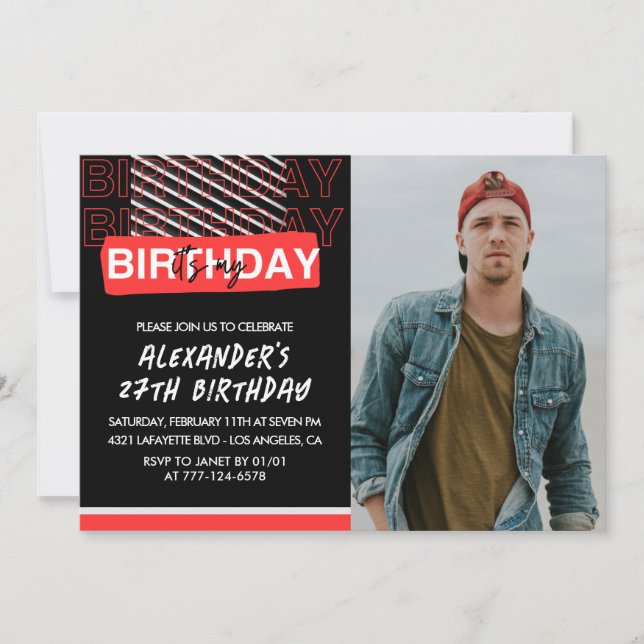 Invitaciones de cumpleaños número 27 para hombres  (Anverso)
