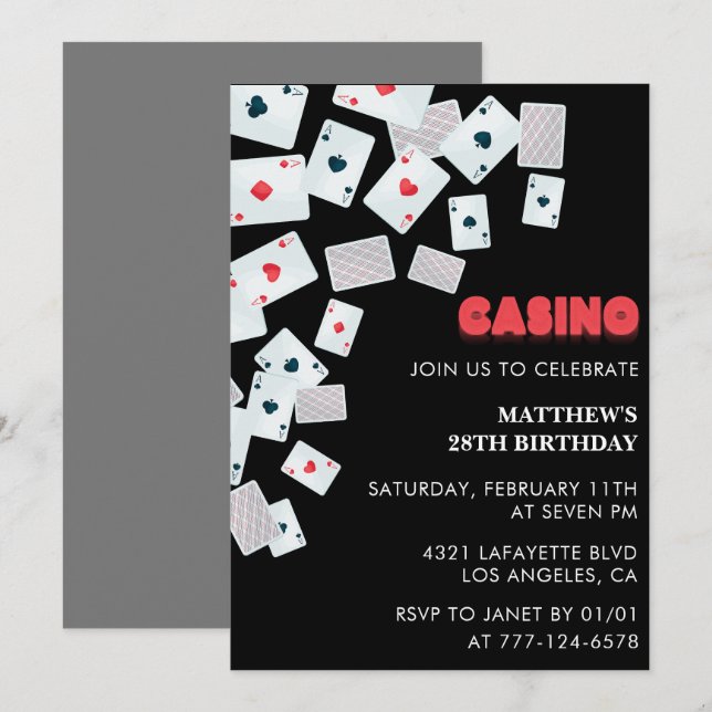 invitaciones de cumpleaños número 28 hombres póque (Anverso / Reverso)