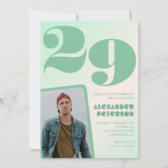 Invitaciones de cumpleaños número 29 con gradiente (Anverso)