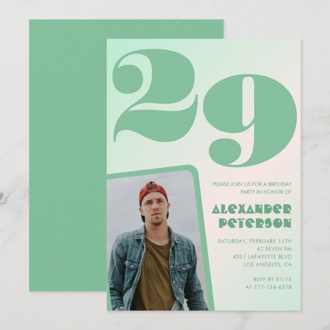 Invitaciones de cumpleaños número 29 con gradiente (Anverso / Reverso)