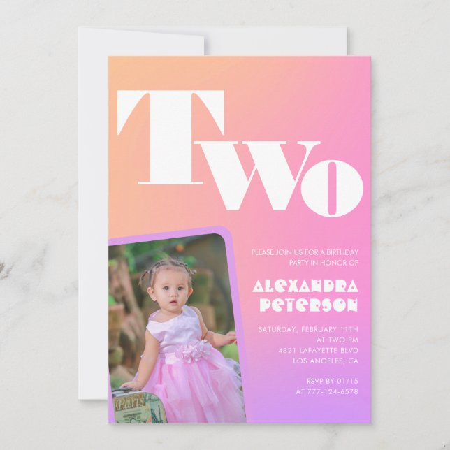 Invitaciones de cumpleaños número 2 rosadas para s (Anverso)
